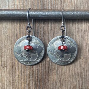 The Plains Buffalo Coral/Nickel Earrings #EW427