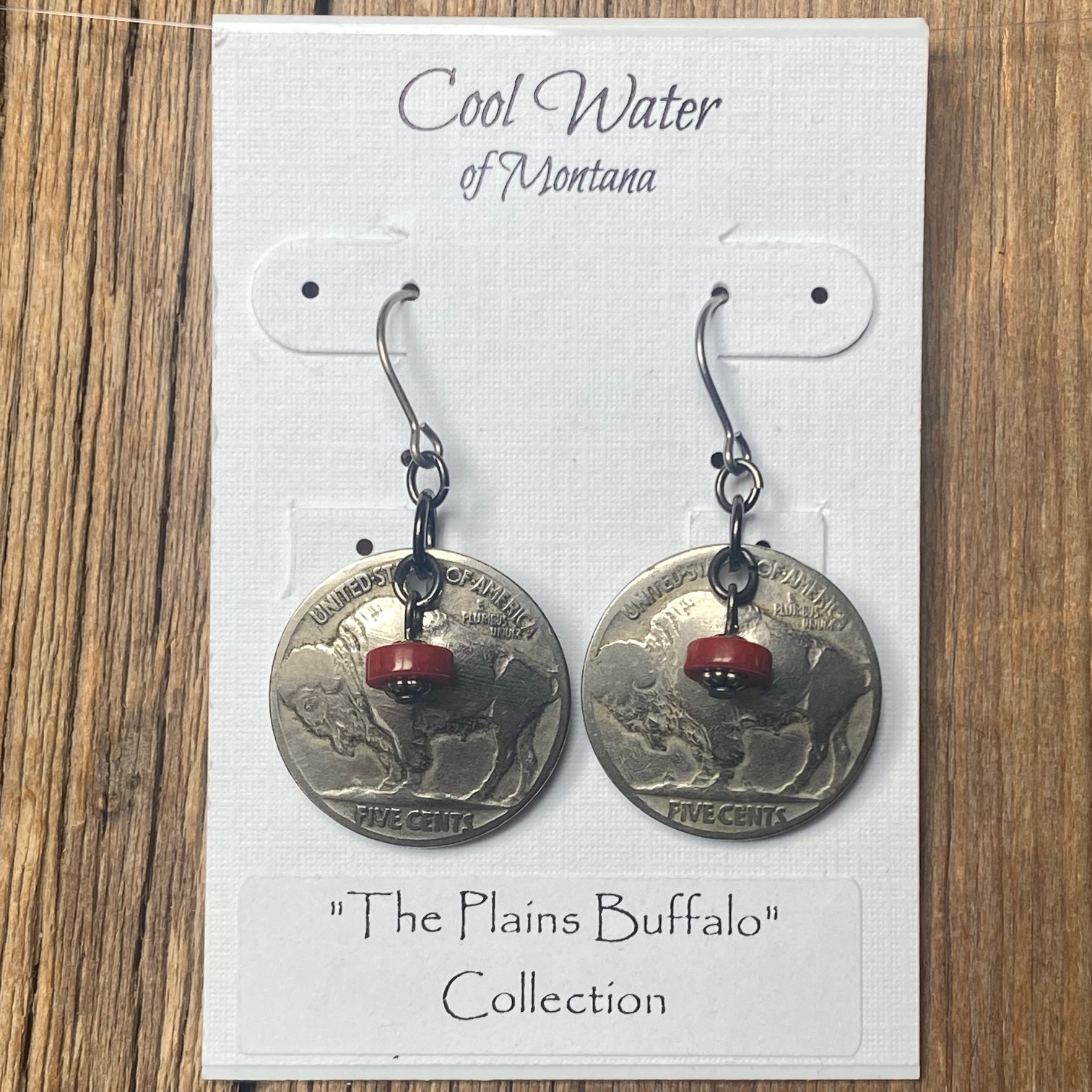 The Plains Buffalo Coral/Nickel Earrings #EW427 - Image 2