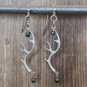 Wildlife Elk Antler (Green Bead) Earrings #EW529-G