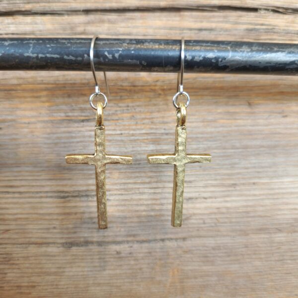 "In Him" Hammered Gold Cross Earrings #EW835