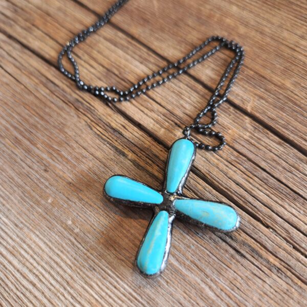 Earth, Wind & Fire Turquoise Cross Pendant #NC637 - Image 2