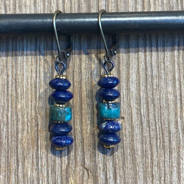 Earth, Wind & Fire Stacked Gemstone Leverback Earrings #EW884