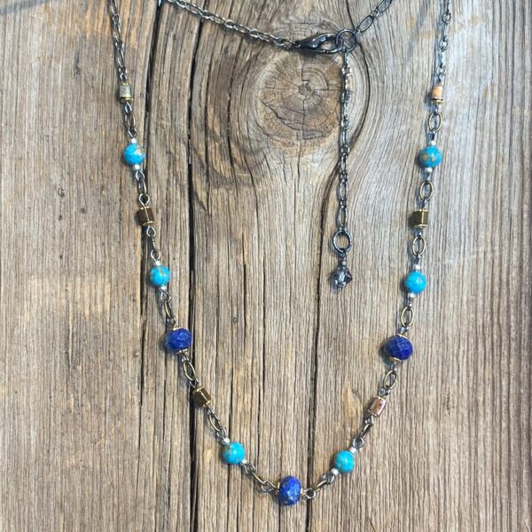 Earth, Wind & Fire Turquoise & Lapis Beaded Choker #NC566-193 - Image 2