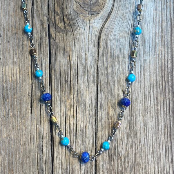 Earth, Wind & Fire Turquoise & Lapis Beaded Choker #NC566-193