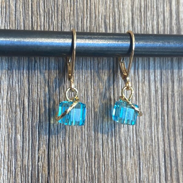 Forever Turquoise Crystal Cube Leverback Earrings #EW894-223 - Image 2