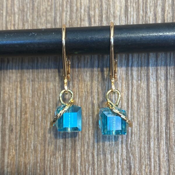 Forever Turquoise Crystal Cube Leverback Earrings #EW894-223