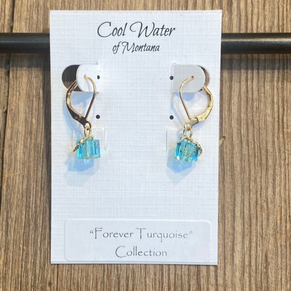 Forever Turquoise Crystal Cube Leverback Earrings #EW894-223 - Image 3