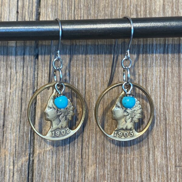 Native America Cut-Out Indian Head Penny Earrings #EW891