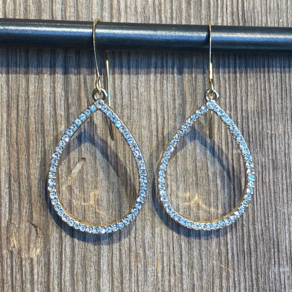 Simple Sparkle Rhinestone Gold Teardrop Earrings #EW886