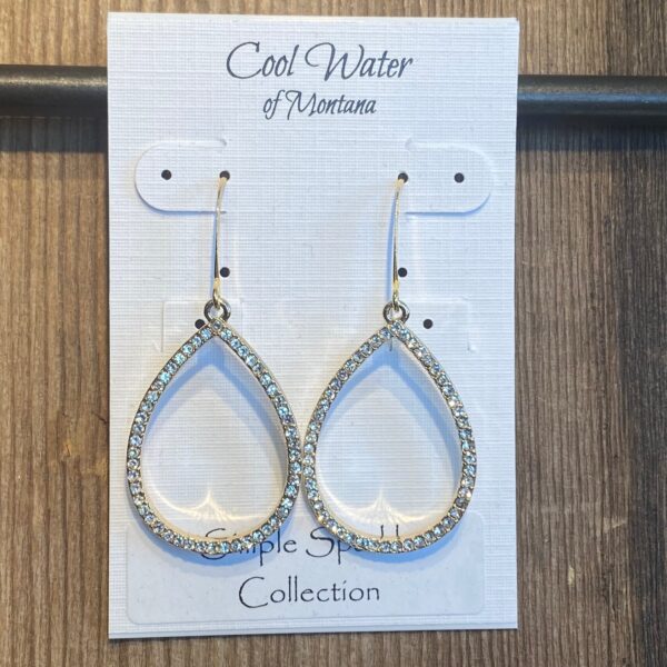 Simple Sparkle Rhinestone Gold Teardrop Earrings #EW886 - Image 2