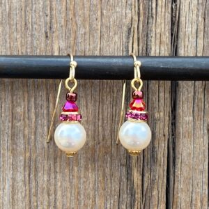 Raspberry Fizz Pearl & Crystal Rondell Earrings #EW660-226