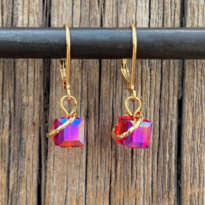Raspberry Fizz Crystal Cube Leverback Earrings #EW894-226