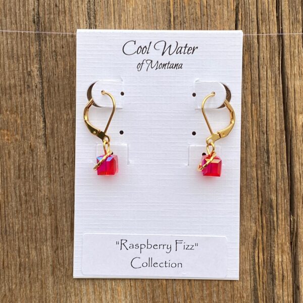 Raspberry Fizz Crystal Cube Leverback Earrings #EW894-226 - Image 3