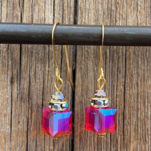 Raspberry Fizz Crystal Cube Hook Earrings #EW907-226
