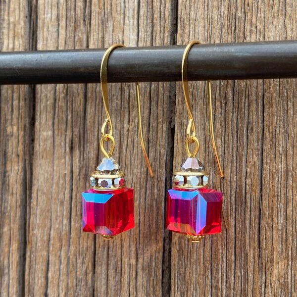 Raspberry Fizz Crystal Cube Hook Earrings #EW907-226 - Image 2