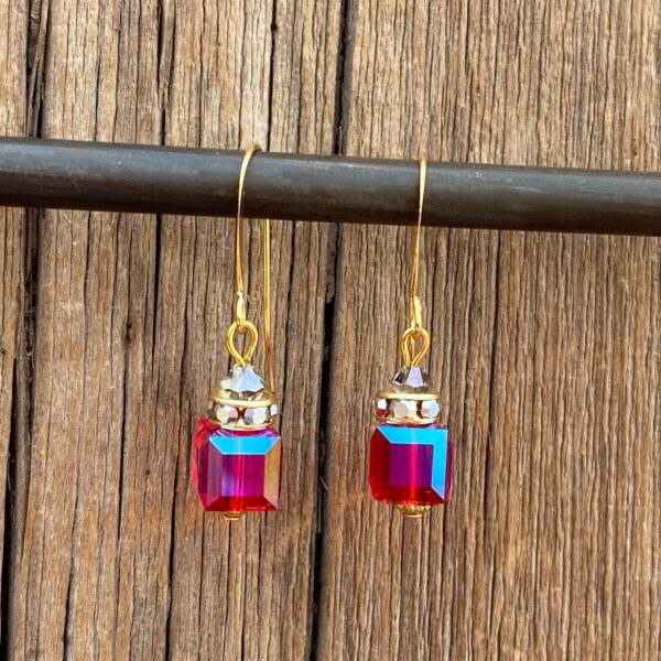 Raspberry Fizz Crystal Cube Hook Earrings #EW907-226 - Image 3