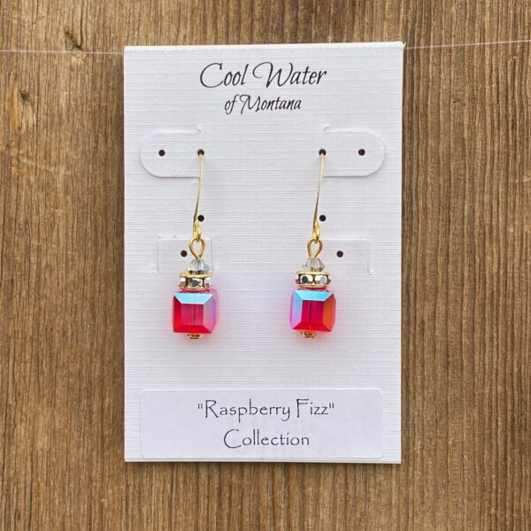 Raspberry Fizz Crystal Cube Hook Earrings #EW907-226 - Image 4