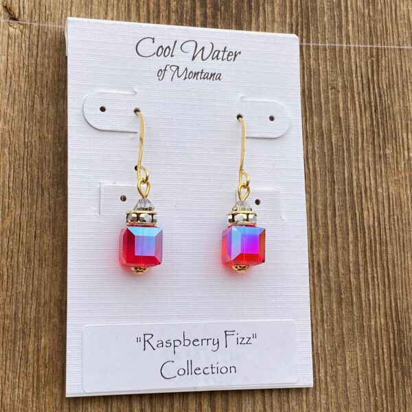 Raspberry Fizz Crystal Cube Hook Earrings #EW907-226 - Image 5