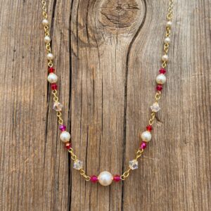Raspberry Fizz Pearl & Crystal Choker #NC566-226