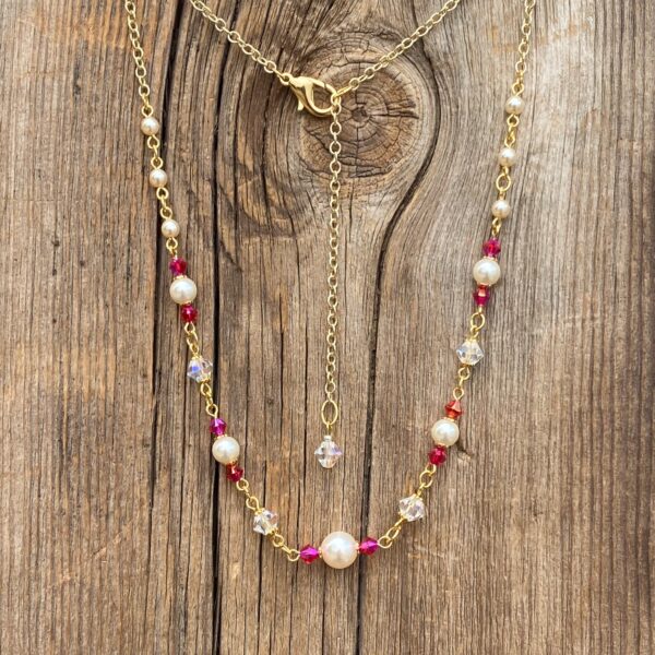 Raspberry Fizz Pearl & Crystal Choker #NC566-226 - Image 2