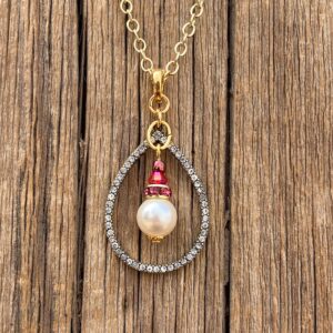 Raspberry Fizz Rhinestone Teardrop Necklace #NC685-226