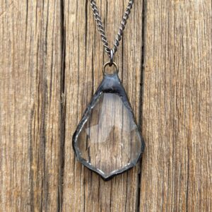 Renaissance Short-Style Gunmetal Soldered French-Cut Crystal Pendant #NC691-GM