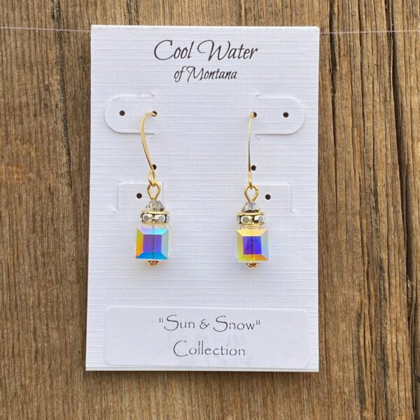Sun & Snow Crystal Cube Hook Earrings #EW907-180 - Image 3