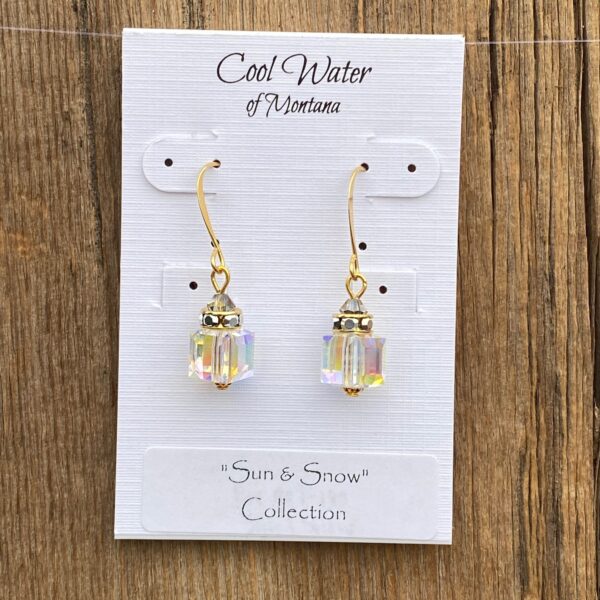 Sun & Snow Crystal Cube Hook Earrings #EW907-180 - Image 4