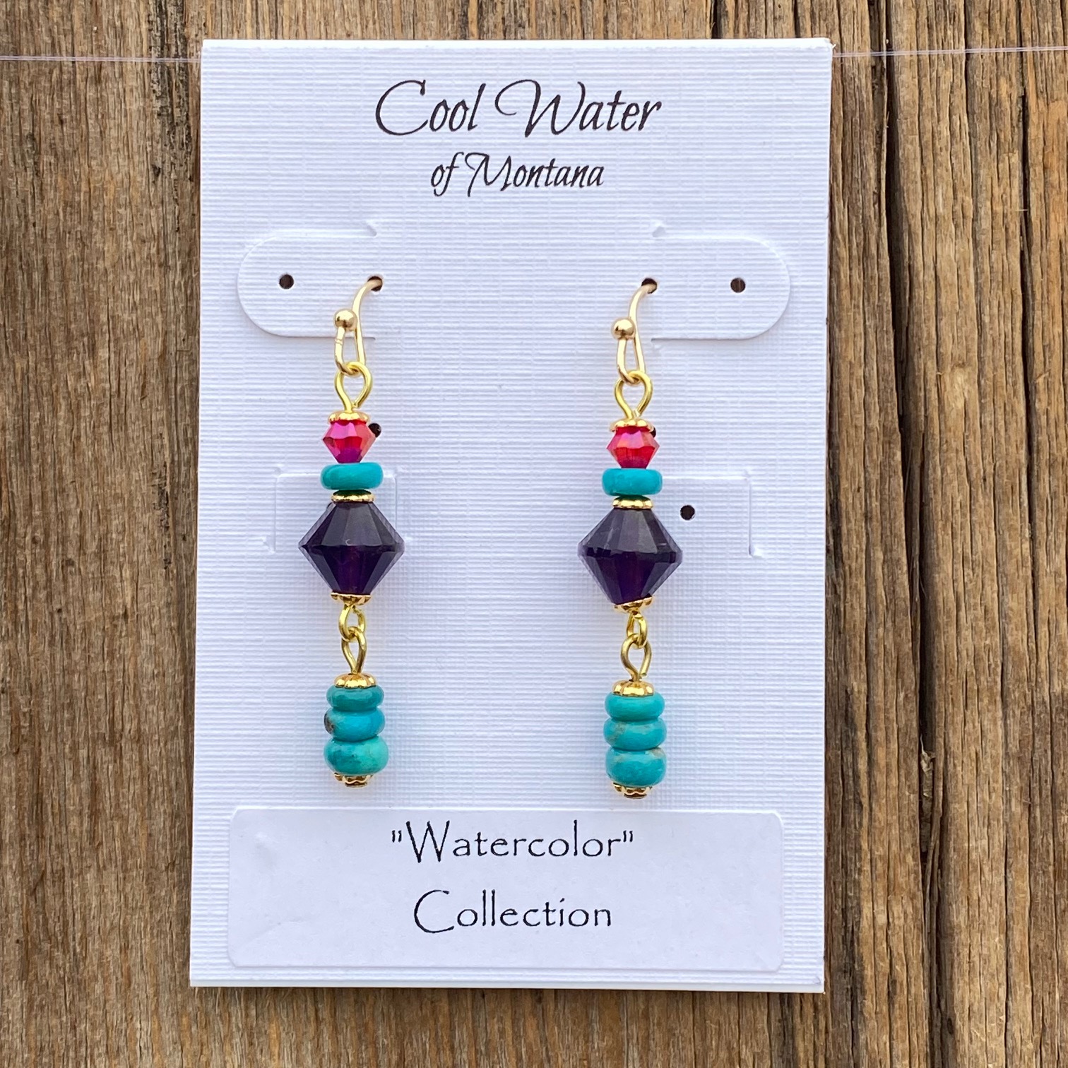 Watercolor Amethyst & Turquoise Earrings #EW905-225 - Image 2