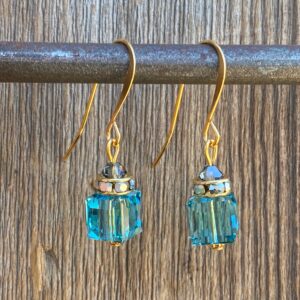 Forever Turquoise Crystal Cube Hook Earrings #EW907-223