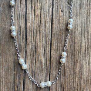 Pearls on Ice Pearl & Crystal Rondell Choker #NRR1-8