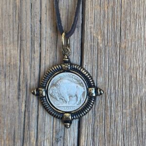 The Plains Buffalo Framed Nickel Leather Pendant #NC704