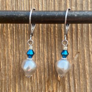 Blue Jazz Pearl Leverback Earrings #EW824-69
