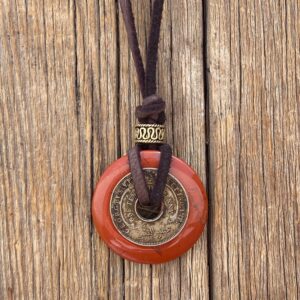 Earth, Wind & Fire Red Jasper Donut Leather Pendant #NC717-193