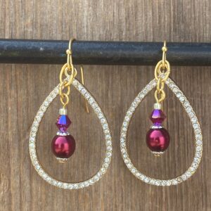 Red, Red Wine Sparkly Teardrop Earrings #EW772-229