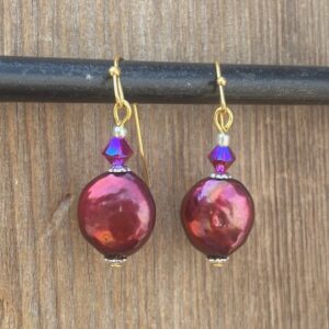 Red, Red Wine Freshwater Pearl Wire Earrings #EW935-229
