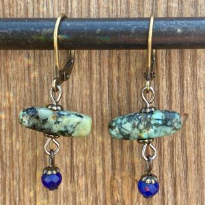Timberline Horizontal Turquoise & Lapis Drop Leverback Earrings #EW941-184